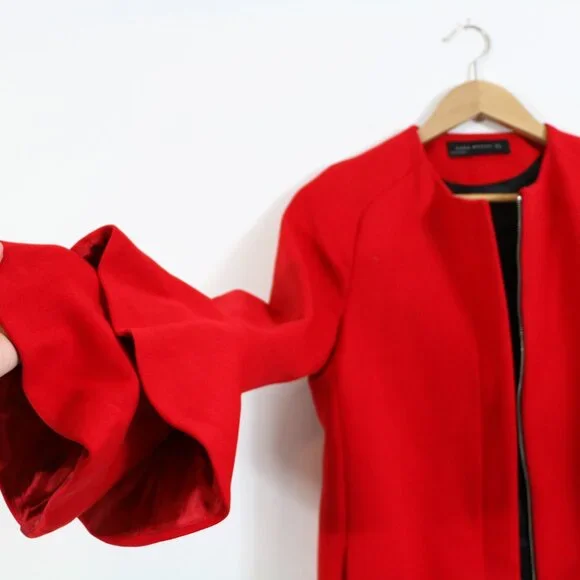 *Zara Red Coat with Ruffle Sleeve - Picture 6 of 7